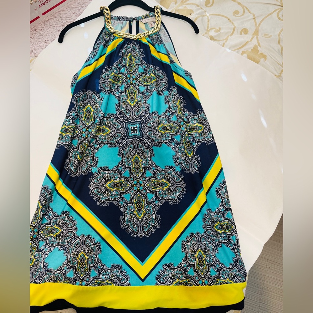 Blue and Yellow Paisley Halter Dress